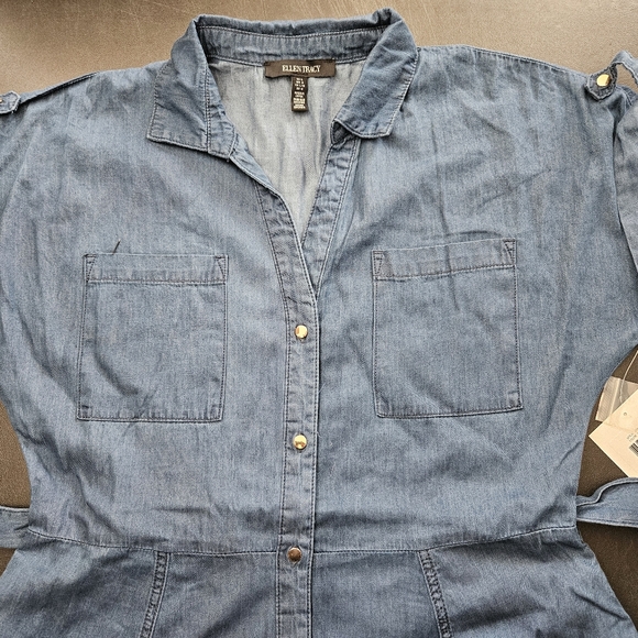 NWT - Ellen Tracy Denim V Neck Button Front Midi Dress w Tie Belt Waist -Size M - Picture 5 of 14